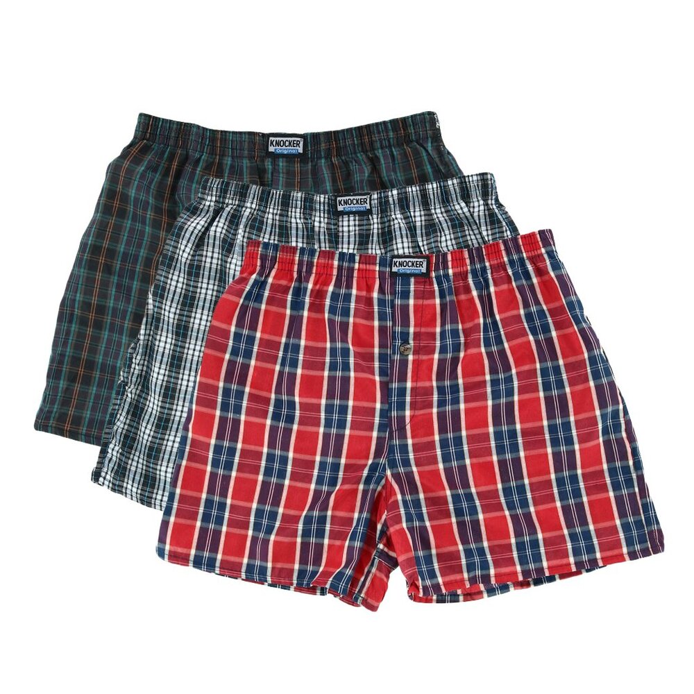 3 Men's Knocker 2X Boxers Random Plaid colors Cotton blend